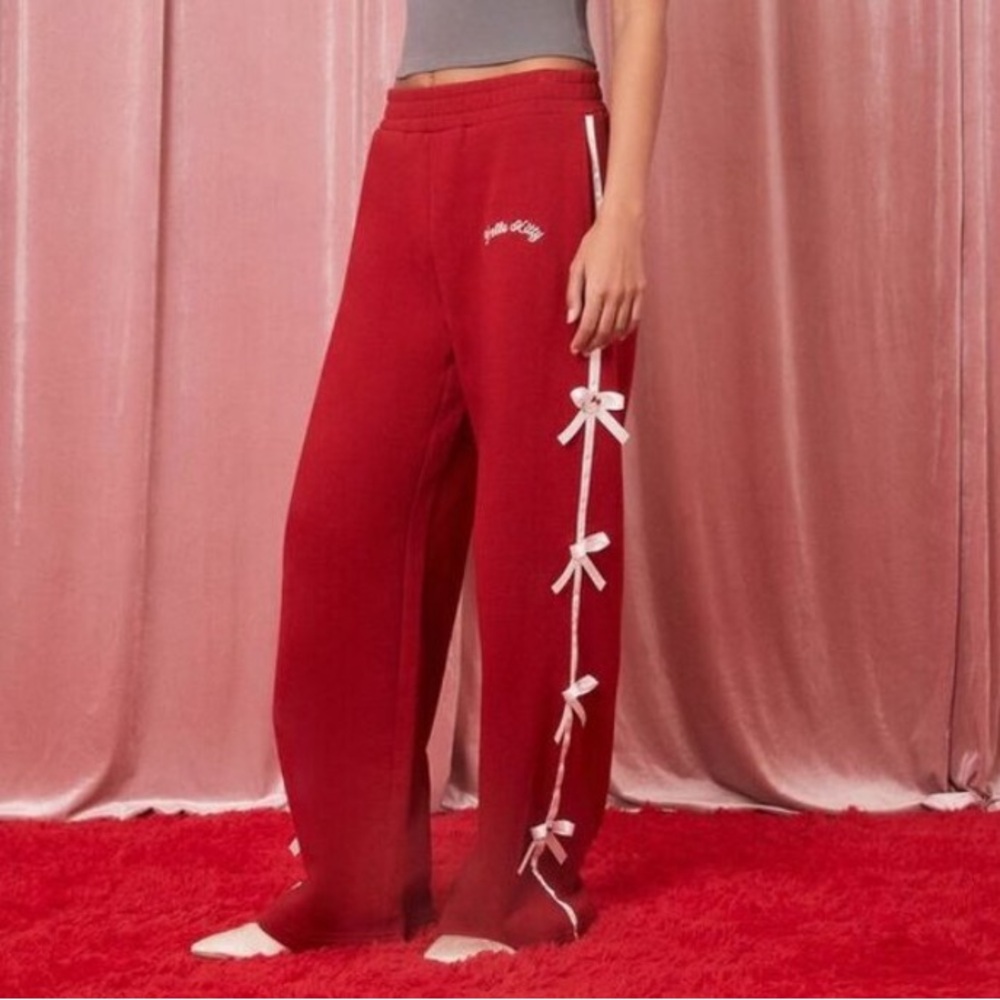 Forever 21 x Hello‎ Kitty & Friends Bow Wide Leg Joggers Red 100% Cotton Size S
